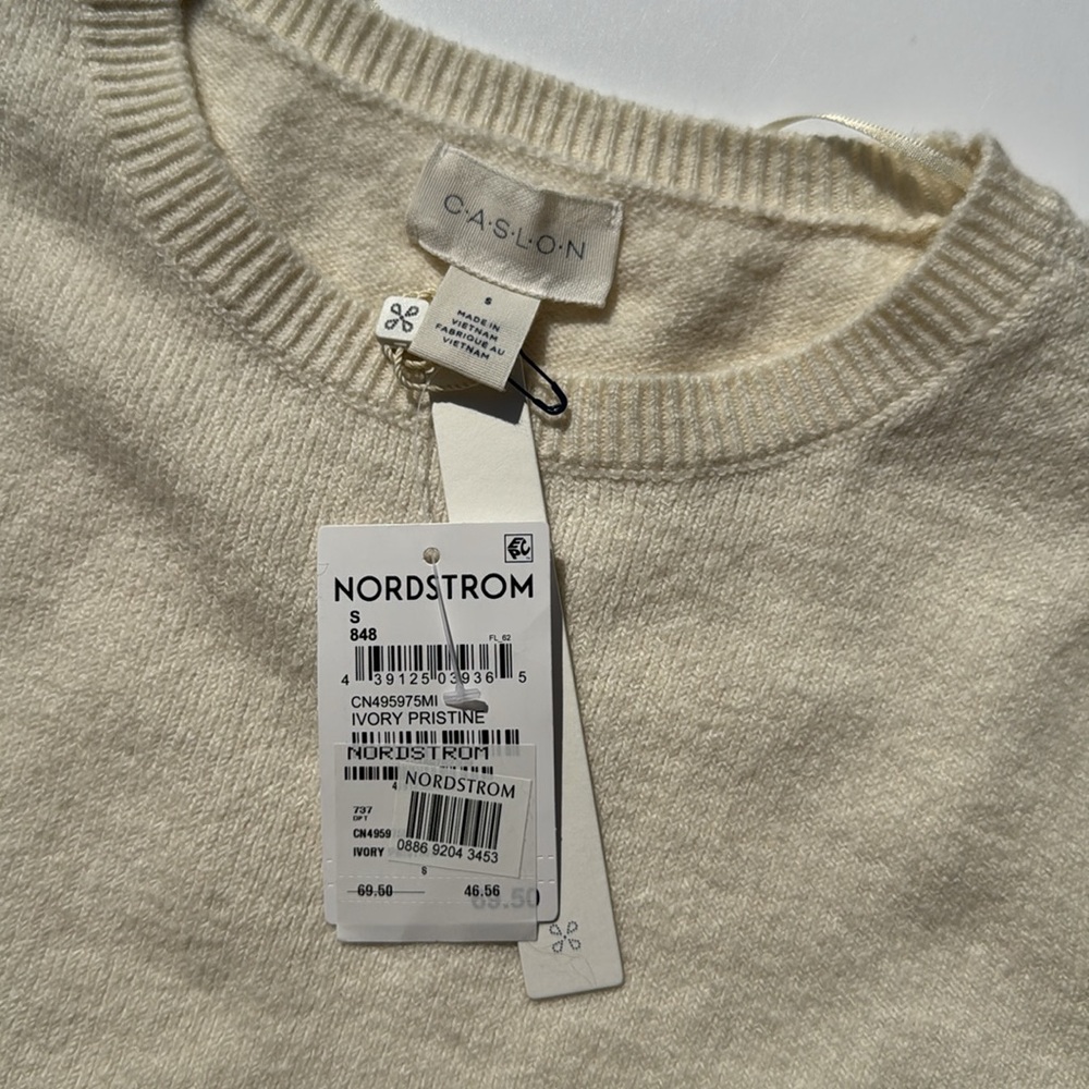 Caslon Cream Puff Sleeve Sweater NWT Soft Cozy Minimalist Quiet Luxury Size S - Picture 2 of 3